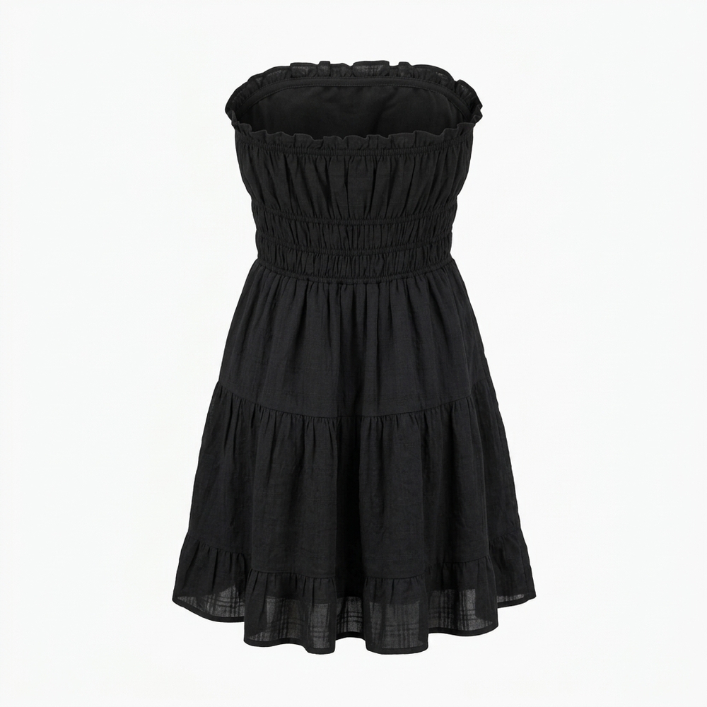 Thirty-Thirty black cotton maxi skirt with smocked waistband, tiered ruffle hem,